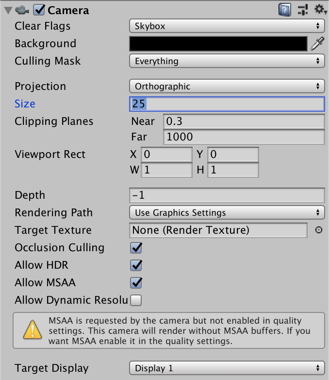 Unity2D Orthographic camera size